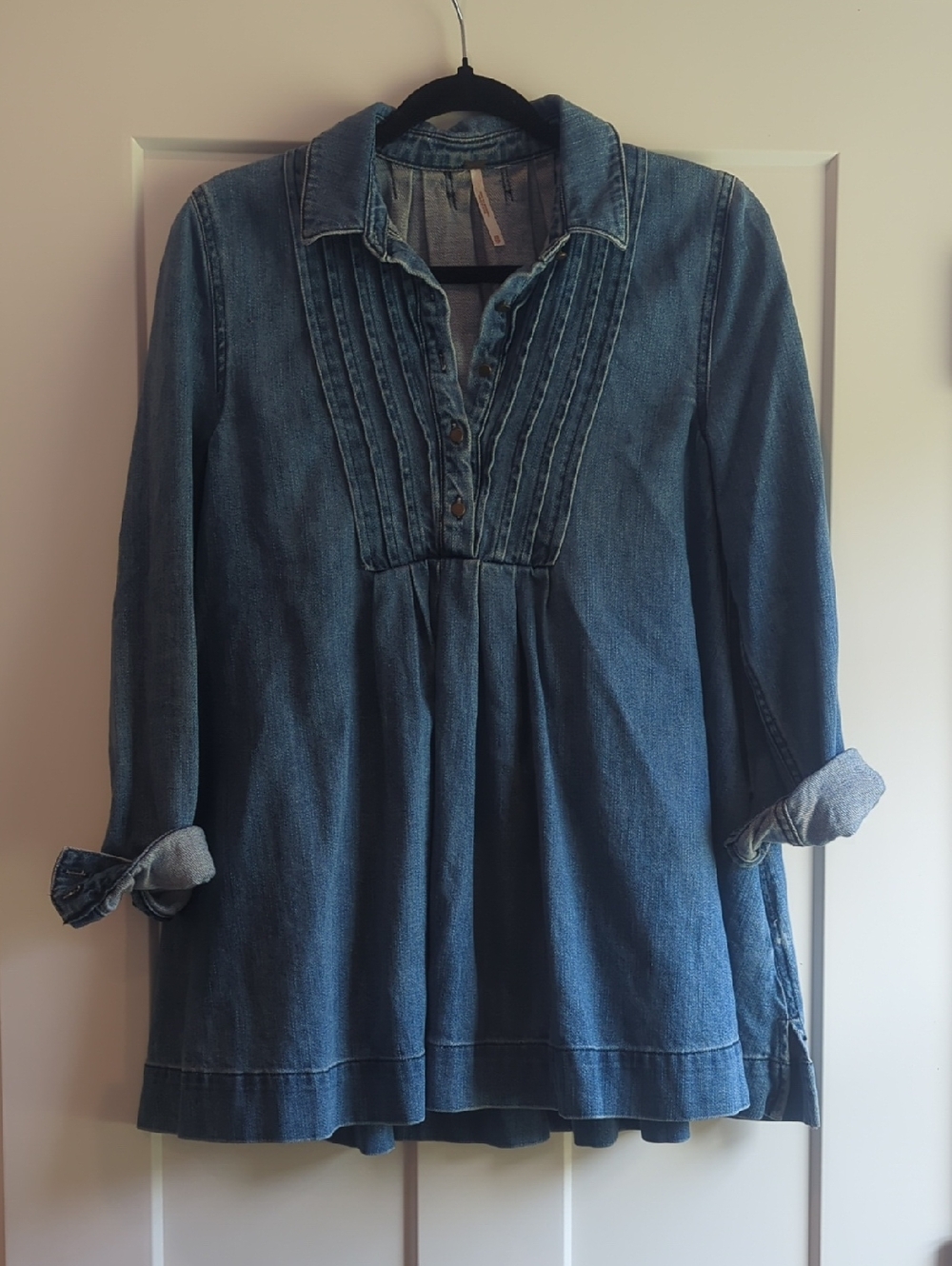 Free People Blue Denim Pintuck Tunic